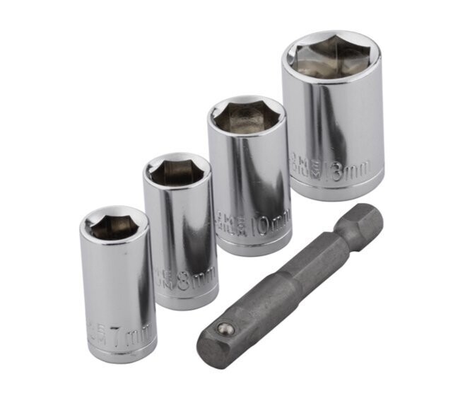 WOLFCRAFT - SET DI 4 CHIAVI A BUSSOLA PER TRAPANI E AVVITATORI DIM. 7, 8, 10, 13 + ADATTATORE 1/4 2413000