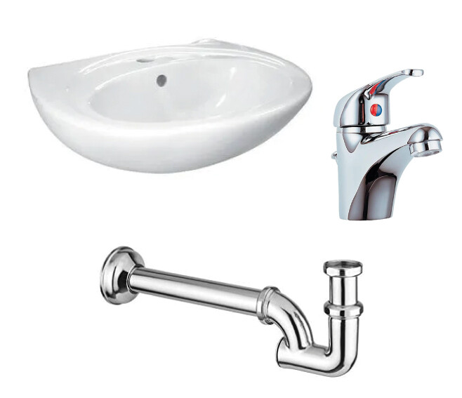 LIGHT - KIT LAVAMANI IN CERAMICA 45 CM. COMPLETO DI SIFONE, MISCELATORE E FISSAGGI