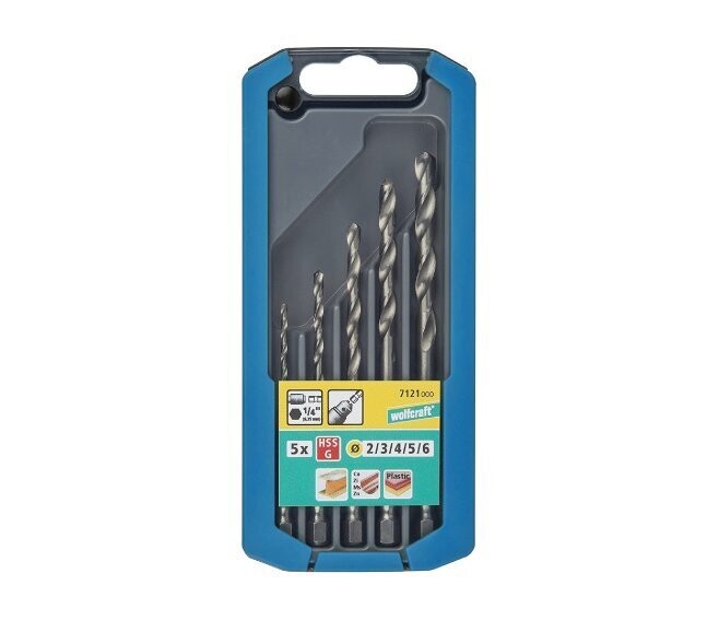 WOLFCRAFT - SET 5 PUNTE IN METALLO HSS CODOLO ESAGONALE DN. 2, 3, 4, 5, 6 MM. 7121000