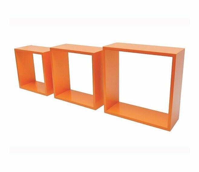 DURALINE - SET 3 MENSOLE A CUBO IN LEGNO CON SPIGOLI SQUADRATI 30X30X12 ARANCIO