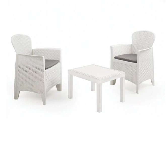 IPAE PROGARDEN - SET AKITA DA 2 POLTRONE E 1 TAVOLINO EFFETTO RATTAN BIANCO AKTC12BI