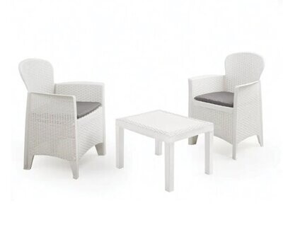 IPAE PROGARDEN - SET AKITA DA 2 POLTRONE E 1 TAVOLINO EFFETTO RATTAN BIANCO AKTC12BI