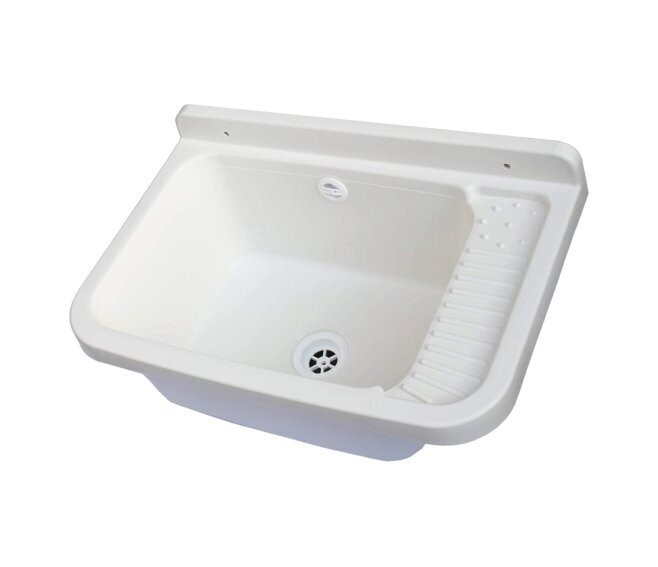 MONGARDI - PILOZZO LAVATOIO 60X39X28 CM. IN RESINA BIANCO DA ESTERNO CON SIFONE E KIT DI FISSAGGIO 7832C98