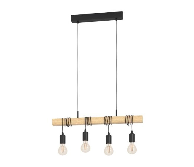EGLO - TOWNSHEND LAMPADA A SOSPENSIONE INDUSTRIAL TRAVE IN LEGNO CON 4 LUCI 60W E27 32916