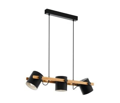 EGLO - HORNWOOD LAMPADA A SOSPENSIONE TELAIO IN LEGNO CON 3 PARALUMI NERI E27 3X60W 43045
