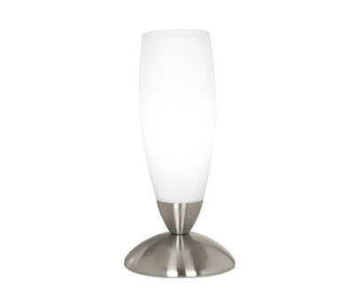 EGLO - SLIM LAMPADA DA TAVOLO IN VETRO BIANCO CON BASE ROTONDA NICHEL E14 1X40W 82305