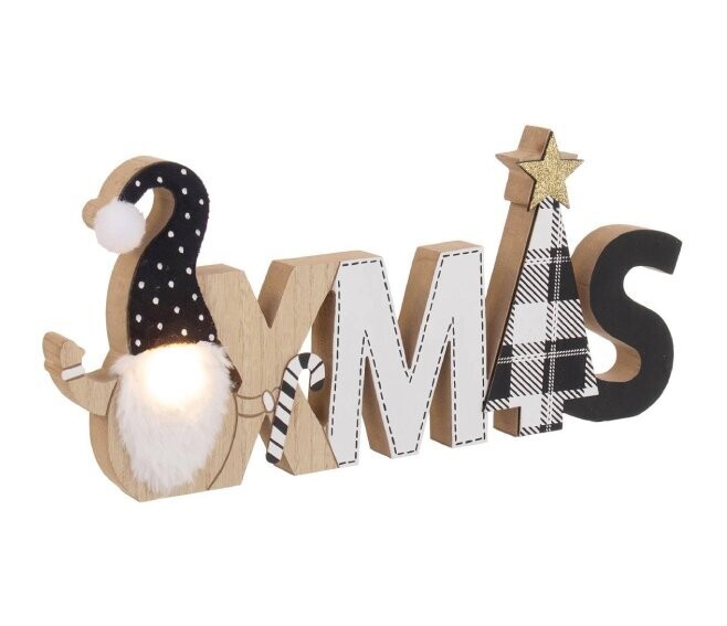 BIZZOTTO - SCRITTA DECORATIVA "XMAS" IN LEGNO CON LED 35 CM. 0938351