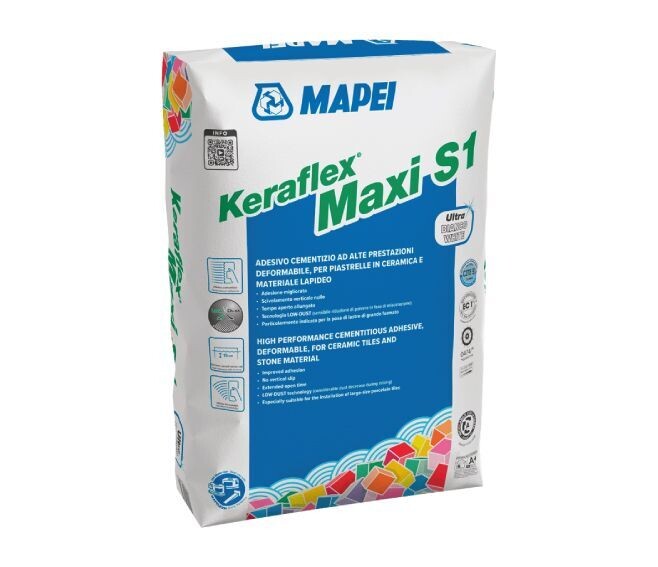 MAPEI - KERAFLEX MAXI S1 ADESIVO CEMENTIZIO AD ALTE PRESTAZIONI SACCO DA 23 KG. COLORE BIANCO 1202123