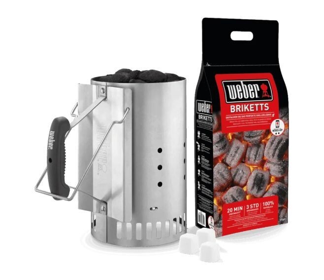 WEBER® - SET CIMINIERA D'ACCENSIONE RAPIDFIRE CON BRICCHETTI 2 KG. + 3 ACCENDIFUOCO 17631
