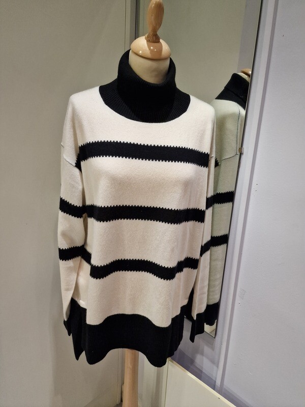 LOOP CASHMERE POLO NECK BLACK-WHITE STRIPE JUMPER 