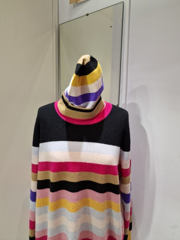 LOOP CASHMERE BEANIE HAT MULTI STRIPE