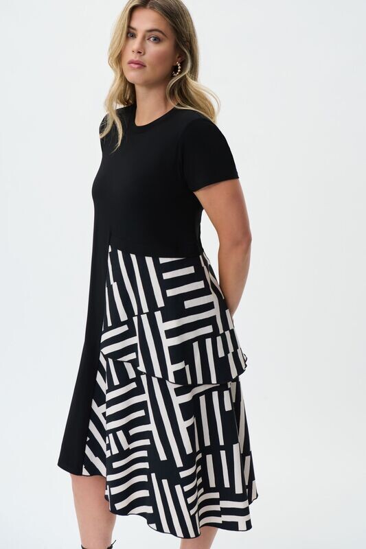 Joseph Ribkoff Black-Beige midi Dress 