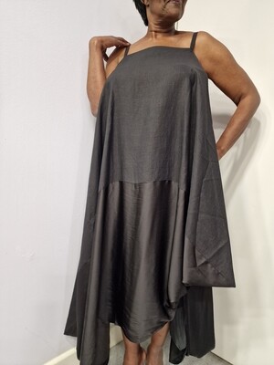 Nu Strappy cocoon style dress with contrast fabrics