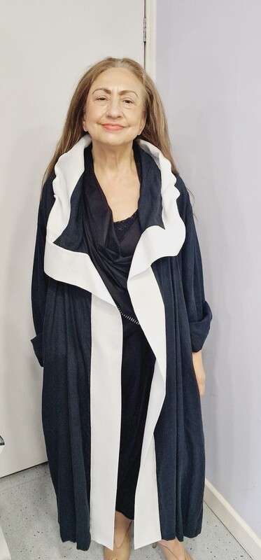 NU BLACK DUSTER COAT WITH WHITE TRIM NU BLACK DUSTER COAT WITH WHITE TRIM