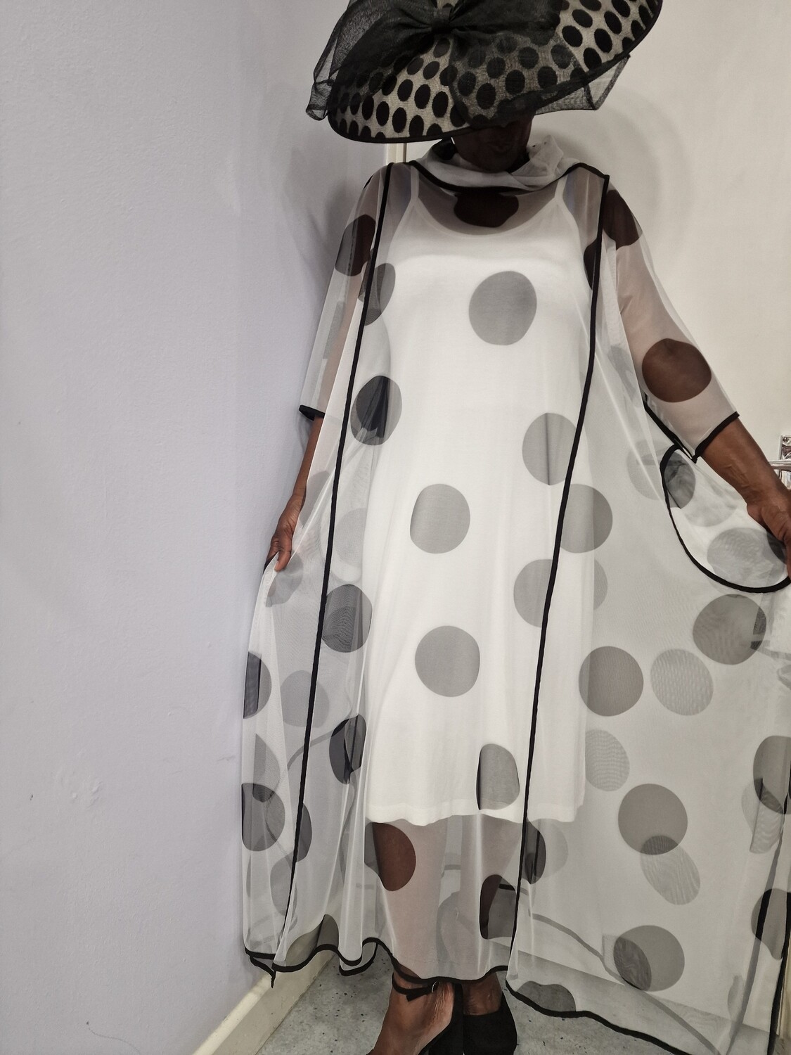 CARACLAN LARGE SPOTS SHEAR DRESS
