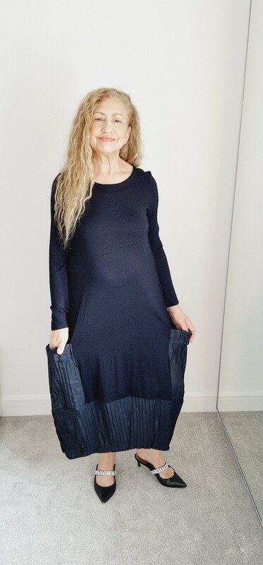 LUUKAA BLACK DRESS WITH PLEATED HEMLINE