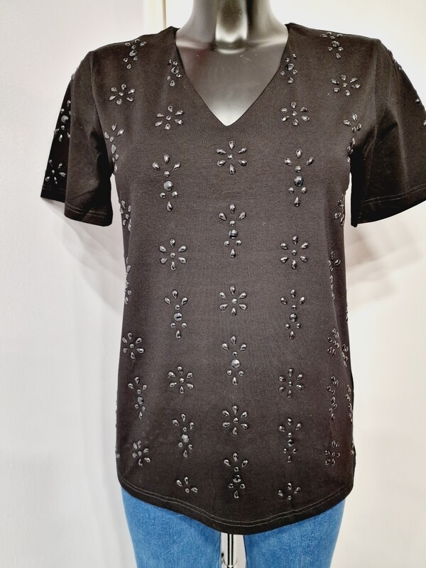 LEO & UGO BLACK EMBELLISHED T-SHIRT