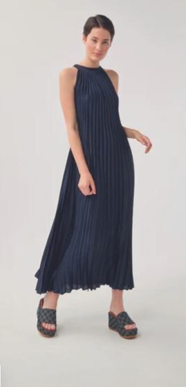 LEO & UGO LONG PLEATED DRESS MIDNIGHT BLUE