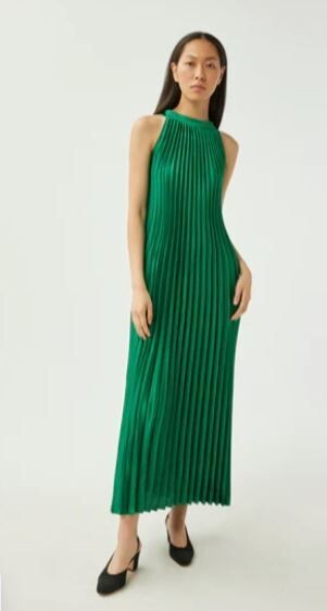 LEO & UGO LONG PLEATED DRESS EMERALD GREEN