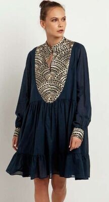 GREEK ARCHAIC KORI NAVY-GOLD SHORT DRESS