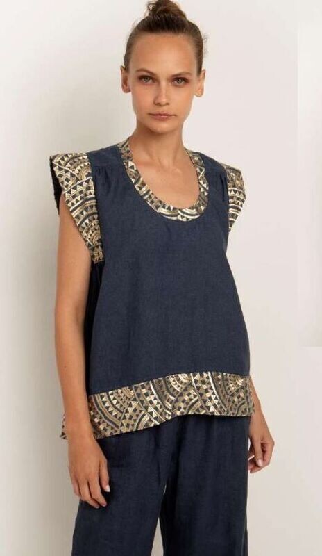 GREEK ARCHAIC KORI NAVY-GOLD TUNIC