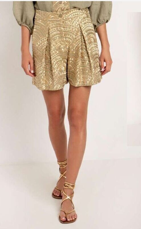 GREEK ARCHAIC KORI SHORTS ALL OVER PLEATS LIGHT GREY-GOLD