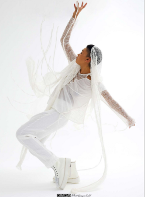 CARACLAN LONG WHITE NET JACKET WITH HOOD