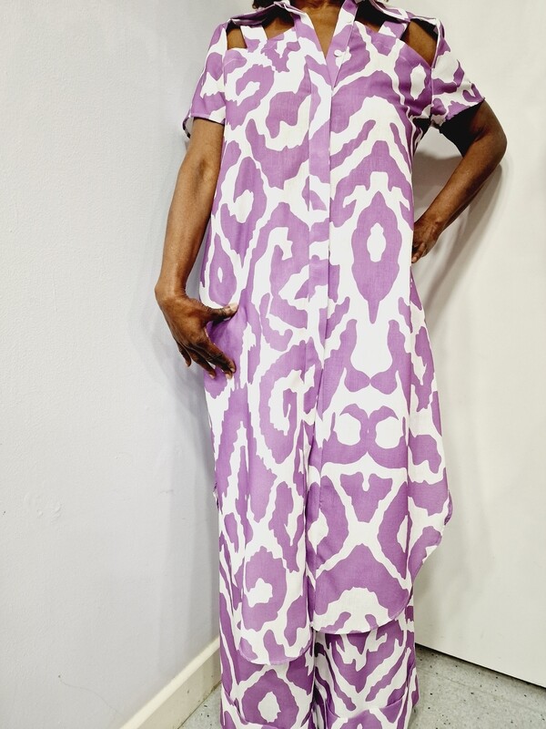 CARACLAN LONG SHIRT/DRESS PURPLE-WHITE