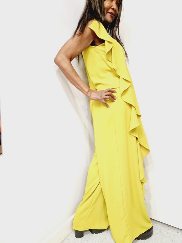 CARACLAN OLIVE TANK TOP WITH WAVY SASH