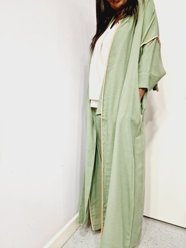 CARACLAN KIMONO STYLE DUSTER COAT (GREEN)