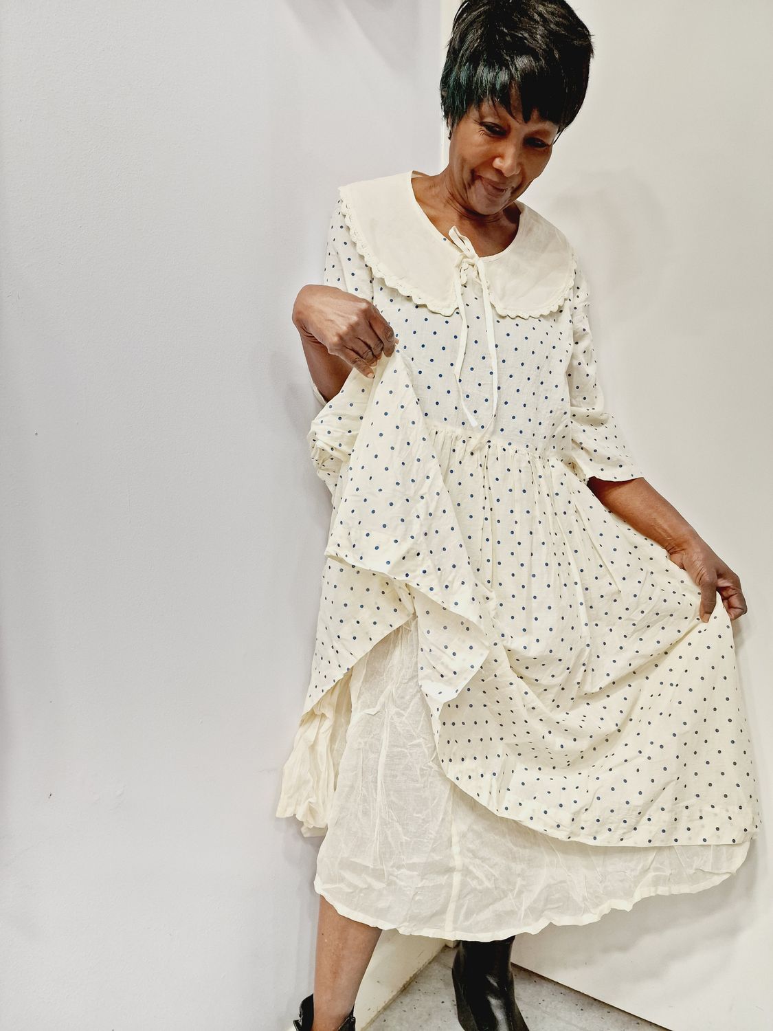EWAIWALLA COTTON DRESS WITH DETACHABLE COLLAR GERTRUD