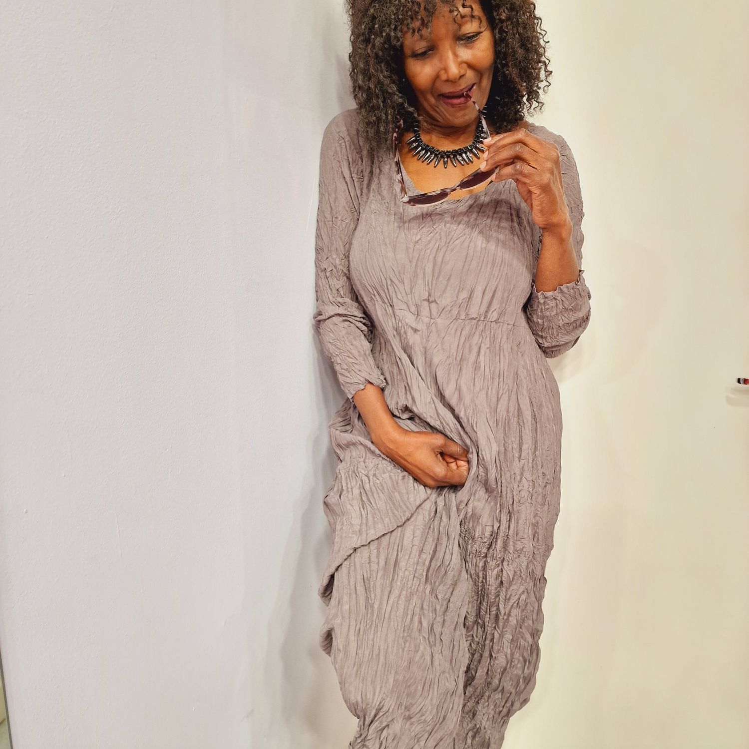 PRIVATSACHEN CRUSHED SILK DRESS REGEN-TEDDY