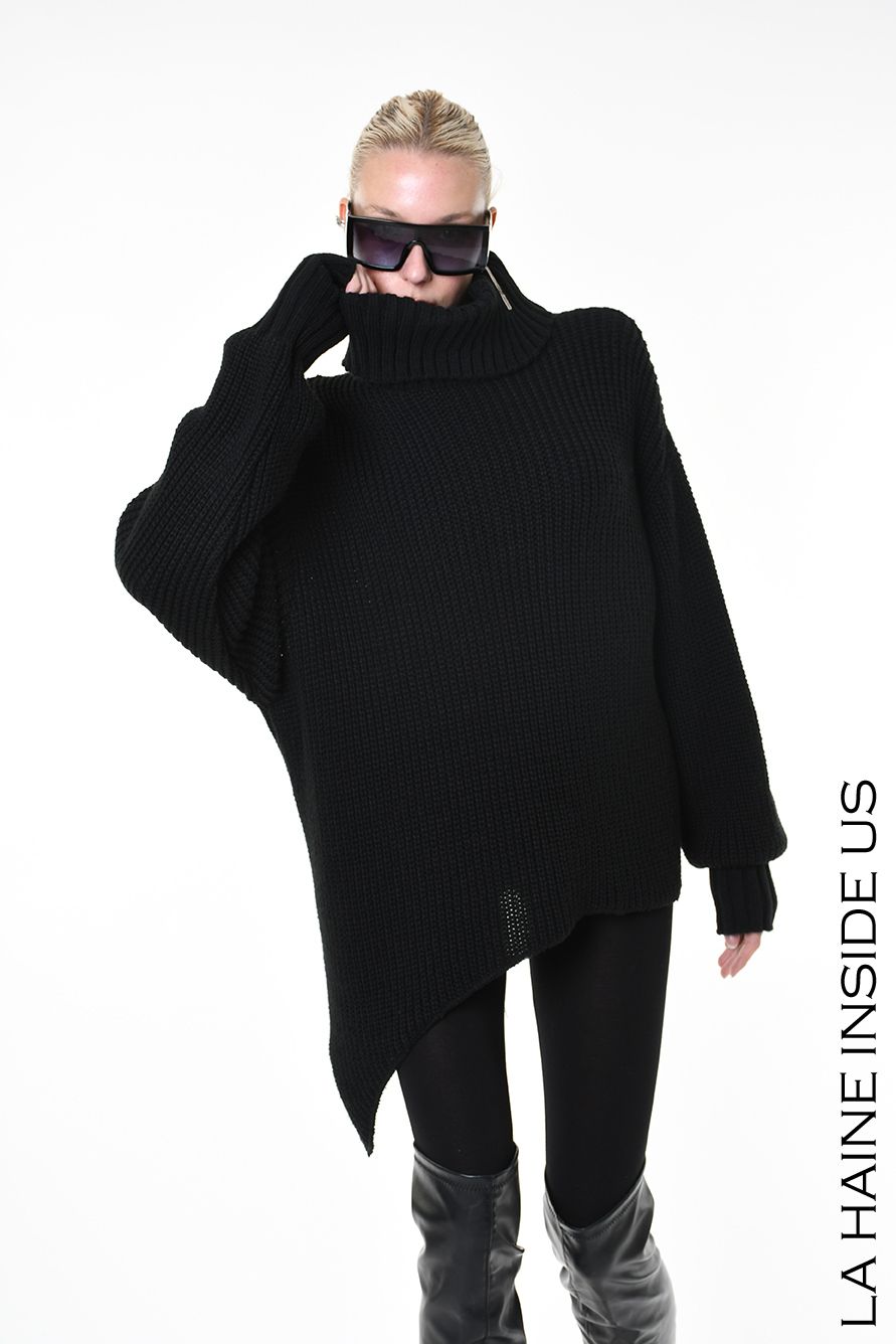 LA HAINE INSIDE US BLACK ASYMMETRIC SWEATER