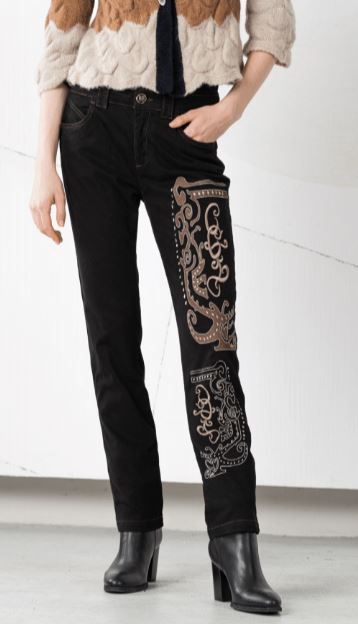 ELISA CAVALETTI BLACK JEANS WITH  EMBROIDERY 