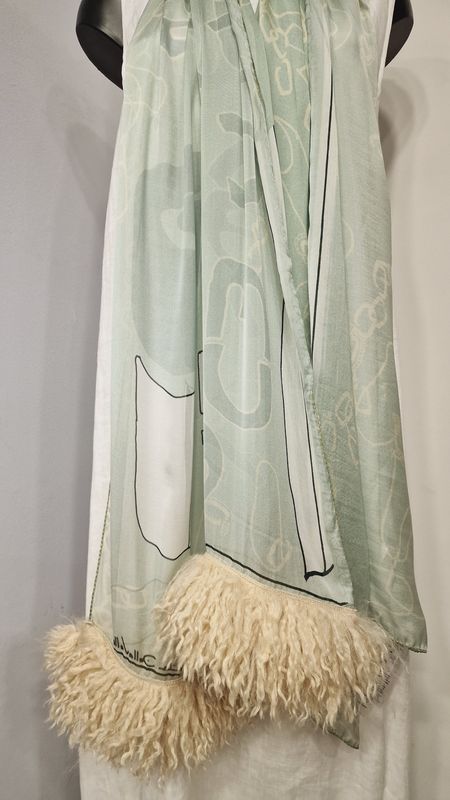 ELISA CAVALETTI SILK WRAP WITH FAUX FUR
