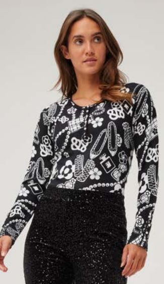 LEO&UGO BLACK AND WHITE JUMPER WITH PEARL BUTTONS