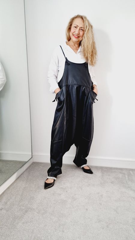 CARACLAN FAUX LETHEAR PINAFORE JUMPSUIT