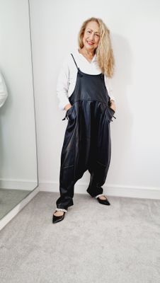 CARACLAN FAUX LETHEAR PINAFORE JUMPSUIT CARACLAN FAUX LETHEAR PINAFORE JUMPSUIT