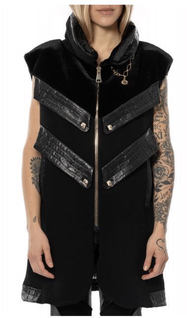 ELISA CAVALETTI JILET WITH FAUX FUR AND LEATHER TRIMS ELISA CAVALETTI JILET WITH FAUX FUR AND LEATHER TRIMS