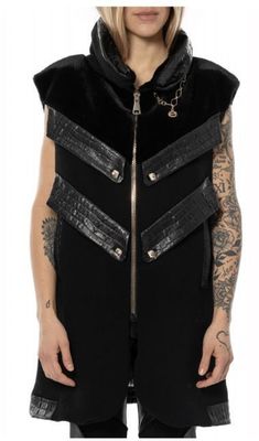 ELISA CAVALETTI JILET WITH FAUX FUR AND LEATHER TRIMS ELISA CAVALETTI JILET WITH FAUX FUR AND LEATHER TRIMS