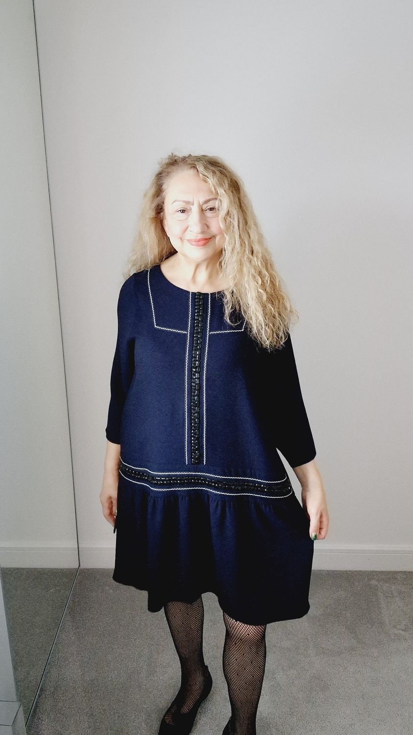 BLEU BLANC ROUGE NAVY DRESS WITH EMBELLISHMENT