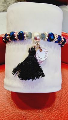 ELASTICATED BRACELET WITH BLUE AND BLACK STONES ELASTICATED BRACELET WITH BLUE AND BLACK STONES