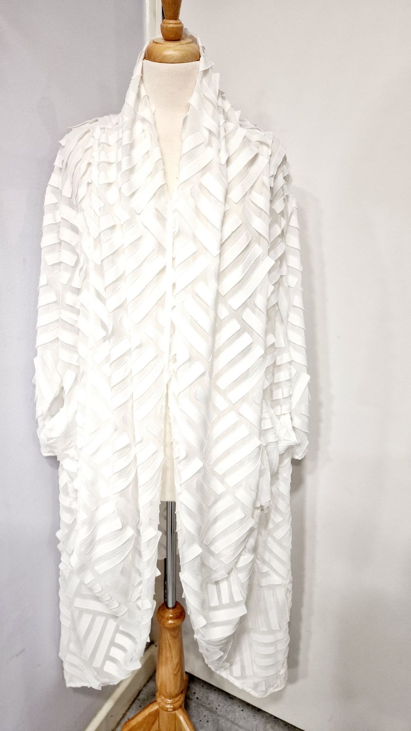 NU TEXTURED DUSTER COAT WHITE