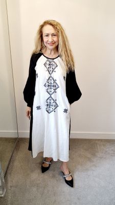 GREEK ARCHAIC KORI TWO-TONED DRESS WITH DETACHABLE BELT