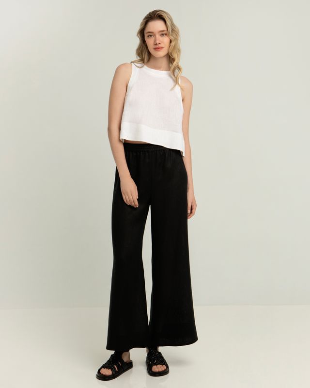 GREEK ARCHAIC KORI FLARED LINEN TROUSERS-BLACK