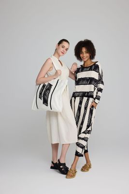 LUUKAA LOW CRUTCH COTTON TROUSERS-BLACK/CREAM