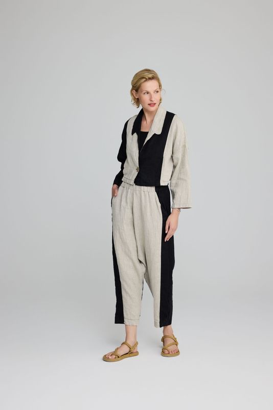 LUUKAA TWO TONES LOW CRUTCH LINEN TROUSERS