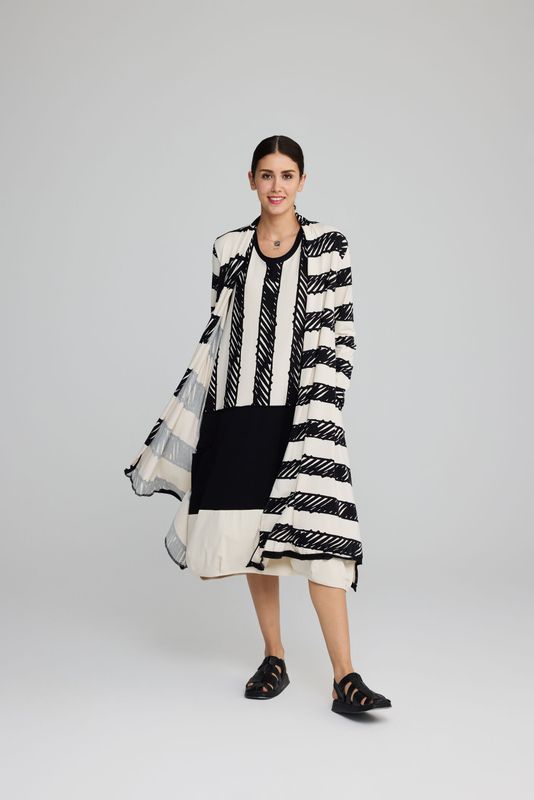LUUKAA LONG SLEEVELESS DRESS-BLACK/CREAM