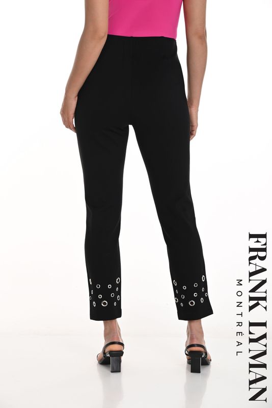 FRANK LYMAN BLACK TROUSERS WITH EMBELLISHED HEMLINE