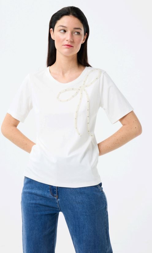 LEO&UGO T-SHIRT WITH BOW EMBELLISHMENT 